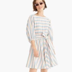 J. CREW Seersucker Dolman Sleeve Pastel Rainbow Striped Mini Dress XS